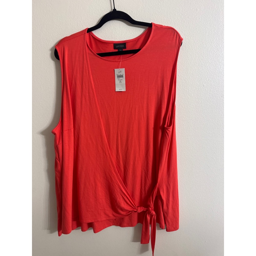 J. Jill Wearever Red Coral Faux Wrap Side Tie Sleeveless Top 3X NWT